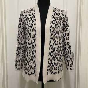 Croft & Barrow Leopard Print Open Front Cardigan Sweater Women's Petite Medium‎